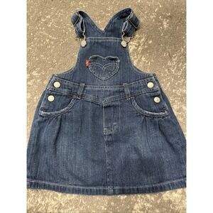 Levis Toddler Girl 24 M Overalls Dress Jumper Denim Blue Bibs Pink Stitching